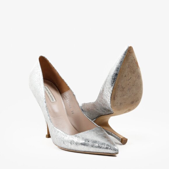 Dries Van Noten Distressed Silver Leather Heels - Picture 4 of 8